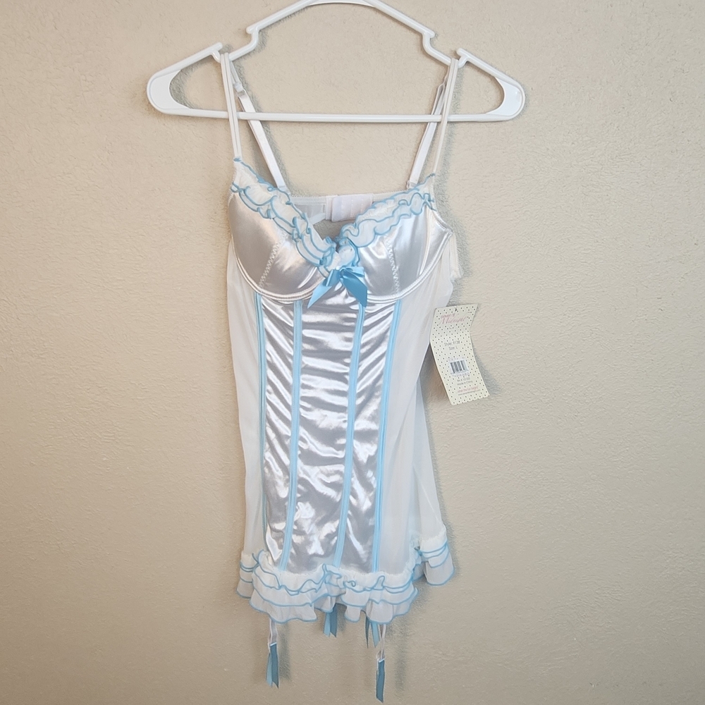 Seven Til Midnight White and Blue Satin Chemise Large NWT (5649)
